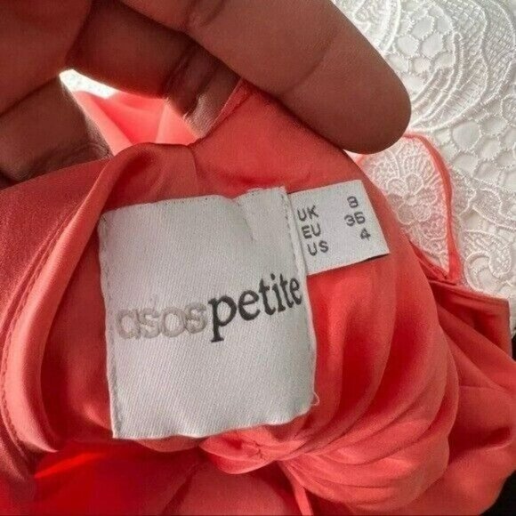 ASOS petite orange spaghetti strap dress white sequin belt size 4 - Picture 4 of 7